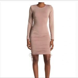 Melrose & Market Tan Burro Side Ruched Long Sleeve Body-Con Dress